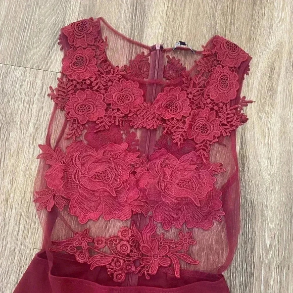Womens Iris Burgundy Lace Top Jumpsuit - S - Picture 2 of 10